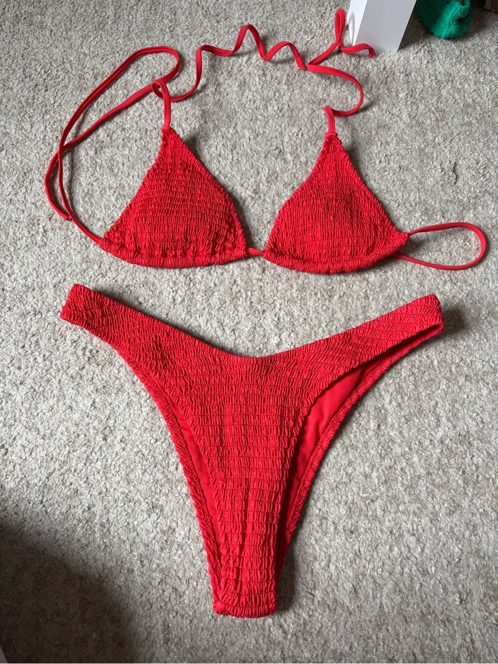 Princess Polly Red Smocked Triangle Bikini Set